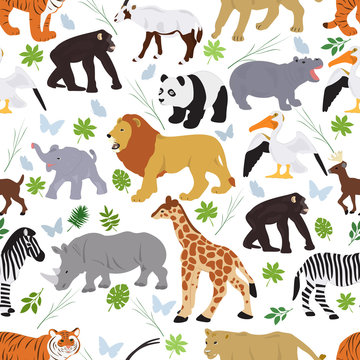 Seamless vector pattern from african on animals on a white background
