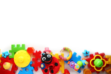 Children's toys and accessorieson a White background.view from above © dyageleva