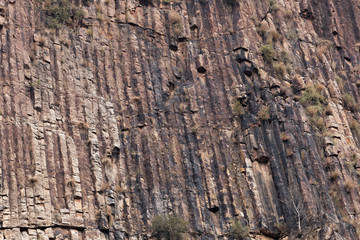 Columnar basalt in a rock wall