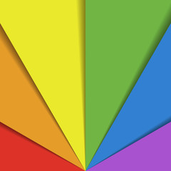 Overlapping colorful paper sheets in colors of rainbow spectrum arranged in a fan. With shadow effect. Happy abstract vector background wallpaper.