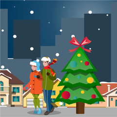 Couple winter city landscape.