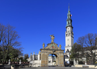 Poland, Silesia province, Czestochowa - 2014/10/29: Jasna Gora Pauline Order Monastery - main entry gate and the monastery tower