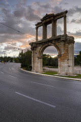 Fototapeta na wymiar Hadrian's Arch monument on the edge of the old town of Athens, Greece. 