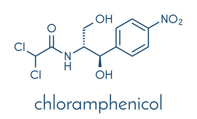 Chloramphenicol antibiotic drug molecule. Skeletal formula.