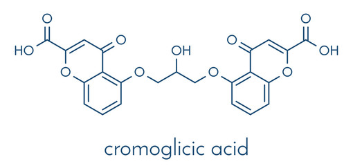 Cromoglicic acid (cromolyn, cromoglycate) asthma and allergy drug molecule. Skeletal formula.