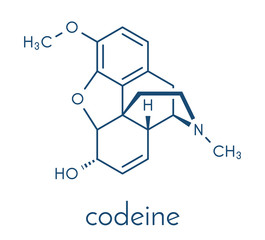 Codeine pain and cough relief drug molecule. Skeletal formula.