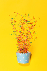Birthday party background. Celebration concept. Flat lay.