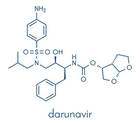 Darunavir HIV drug (protease inhibitor class) molecule. Skeletal formula.