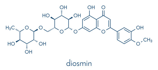 Diosmin venous disease and hemorrhoids drug molecule. Skeletal formula.