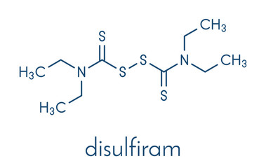 Disulfiram alcoholism treatment drug molecule. Skeletal formula.