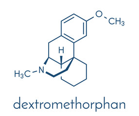 Dextromethorphan cough suppressant drug (antitussive) molecule. Skeletal formula.
