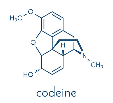 Codeine pain and cough relief drug molecule. Skeletal formula.