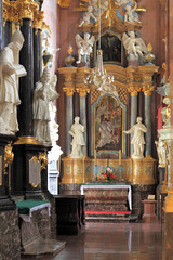 Fototapeta na wymiar Poland, Silesia province, Czestochowa - 2014/10/29: Interior of the Jasna Gora Pauline Order Monastery - aisle