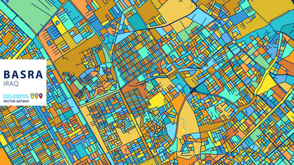 Obraz premium Basra,&nbsp;Iraq, Colorful Vector Artmap