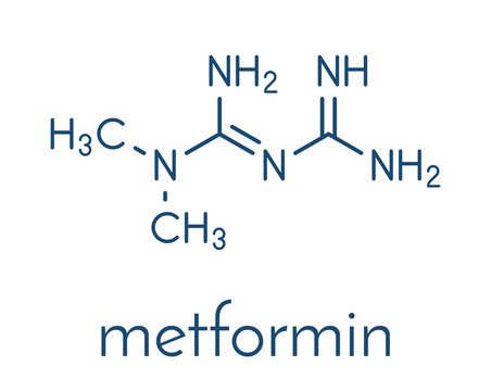 Metformin diabetes drug (biguanide class) molecule. Skeletal formula.