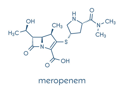 Meropenem broad-spectrum antibiotic (carbapenem class), chemical structure Skeletal formula.
