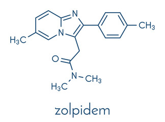 Zolpidem insomnia drug (sleeping pill) molecule. Skeletal formula.
