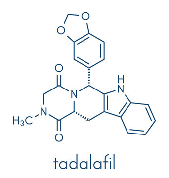 Tadalafil erectile dysfunction drug molecule. Skeletal formula.