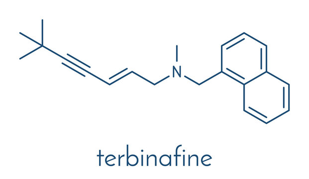 Terbinafine antifungal drug molecule. Skeletal formula.