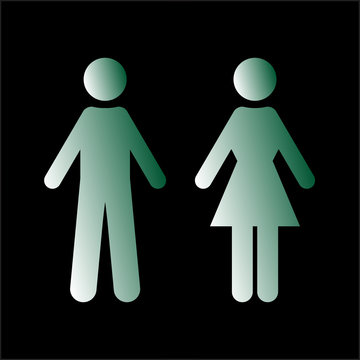 Flat vector: green silhouettes of man and woman. Isolated sign, symbol on a black background. Simple symmetrical geometric contour. The figures are made in minimalist styles. 