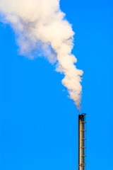 Power plant smokestack with carbon emission - co2, dioxide or fossil fuel. Air pollution by...