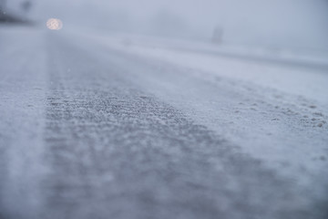 Winter traffic, in snowstorm Germany, Hesse 2017