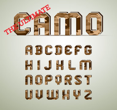 Brown CAMO Character Set. Detailed vector letter.