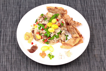 Colorful Fried  rice with mixed vegetable  served