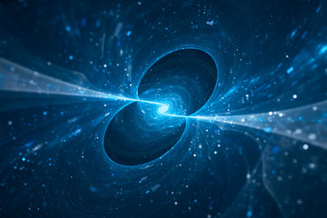 Blue glowing spinning spiral energy source in space - obrazy, fototapety, plakaty