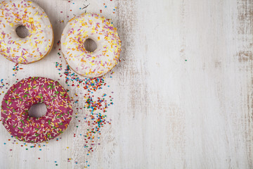 Multicolored donuts close-up