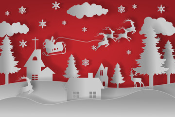 Vector Merry Christmas and Happy New Year.paper cut style with Santa Claus for graphic design, greetings card background.