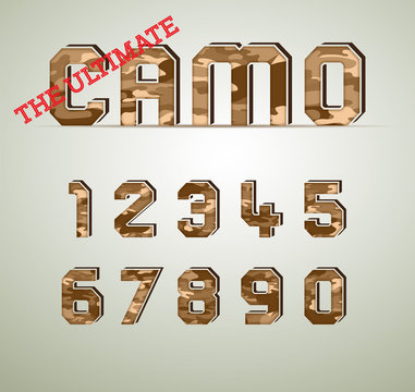 Brown CAMO Character Set. Detailed vector letter.
