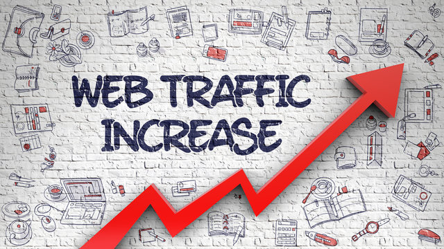 Web Traffic Increase Drawn on Brick Wall. 