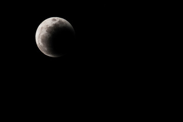 Crescent Half moon at night sky,Lunar And shadow black .