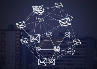 Email message app icons connected and dark background
