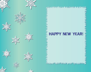 New year and Christmas greeting card with random scatter falling snowflakes