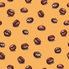 watercolor seamless pattern of loose coffee beans