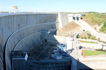 The Alqueva Dam, an arch dam in the River Guadiana, on the Alentejo region in south of Portugal