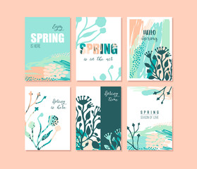 Fototapeta na wymiar Set of abstract creative Spring cards. Fresh colors.