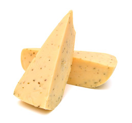Diced blue cheese - studio shot on white background