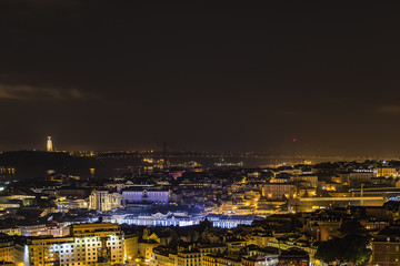 Panoramic view of Lisbon, Portugal in a misty night