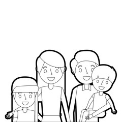 portrait family dad carrying son and mom daughter vector illustration