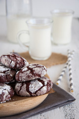 Chocolate chip cookies with a glass of milk.