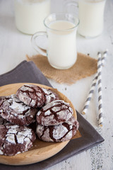 Chocolate chip cookies with a glass of milk.