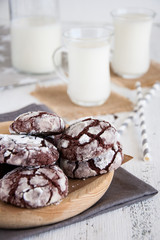 Chocolate chip cookies with a glass of milk.
