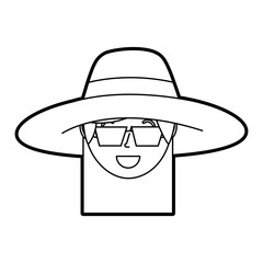 happy face woman wearing hat and sunglasses vector illustration