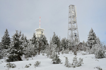transmitter Klinovec in Ore Mountains Klinovec  Czech Republic in winter

