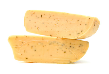 Diced blue cheese - studio shot on white background