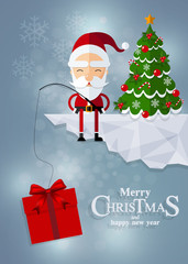 Christmas Santa Claus , reindeer and snowmen background in flat style.