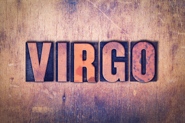 Virgo Theme Letterpress Word on Wood Background